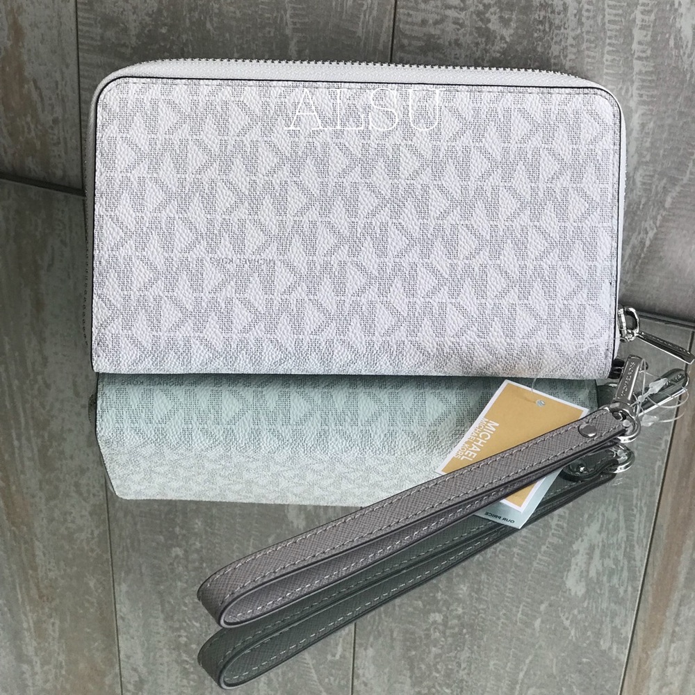 Michael Kors Flat Wristlet Wallet Mini Logo White - Picture 2 of 7